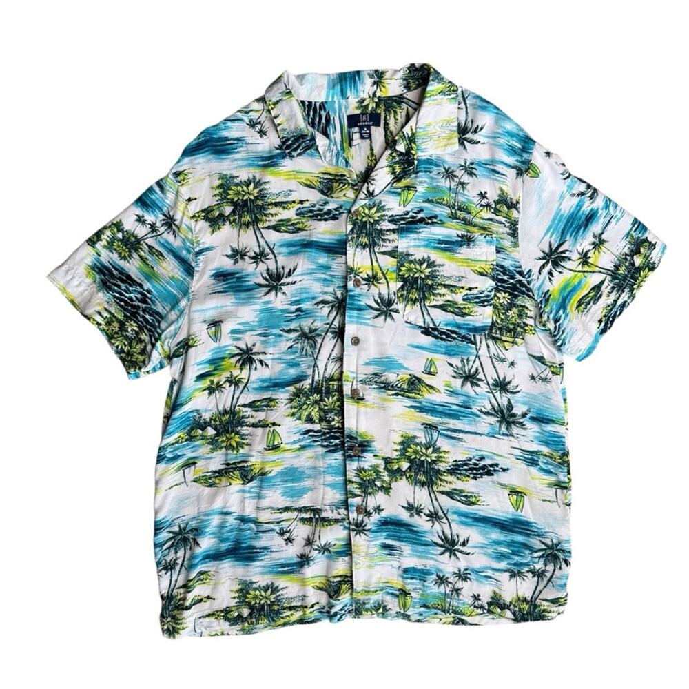 GEORGE Men’s Blue Green Tropical Print Button Front Shirt